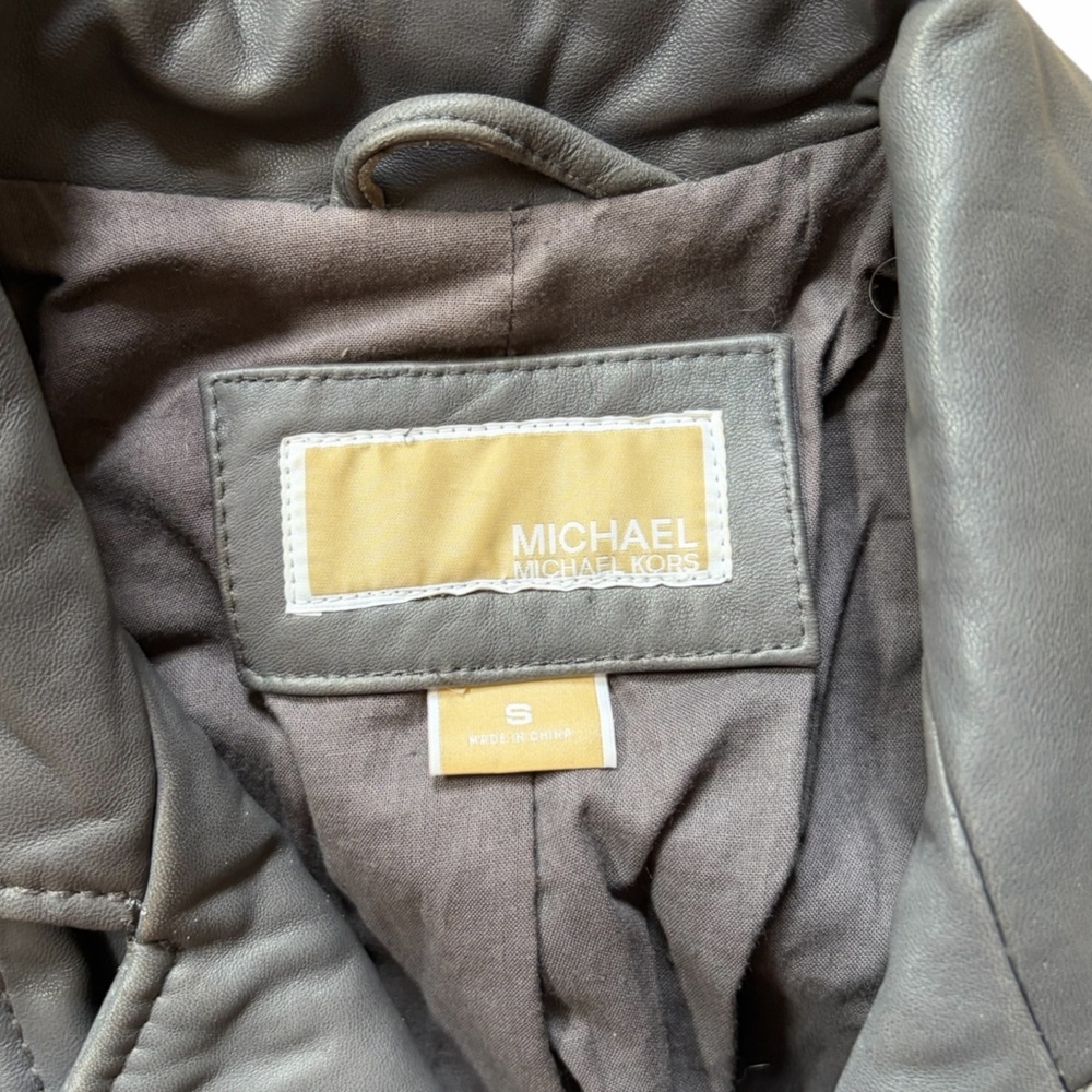 Michael Kors Leather Jacket 100% Genuine Grey Zip Front Size Small MSRP $525 - Picture 6 of 8